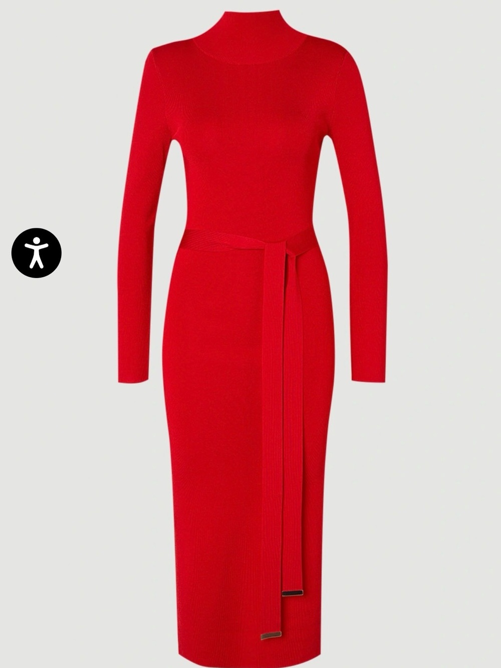 Karen Milling Red Long-Sleeve Knit Midi Dress with Self-Tie Belt size S NWT*